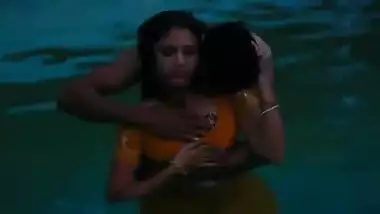 Lovers beautiful romance in swimming pool
