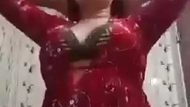 Sexy girl shows her boobs and ass to striptease her BF